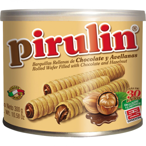 Barquillo de cacao de Pirulin (Lata de 300 g) – Caja de 24 unidades